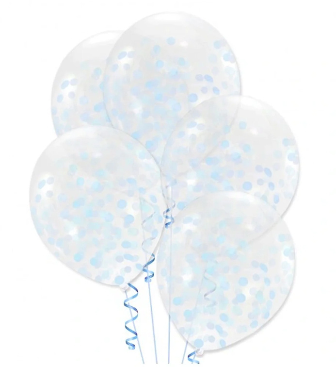 Latexové balonky se světle modrými konfetami 30 cm - 5ks