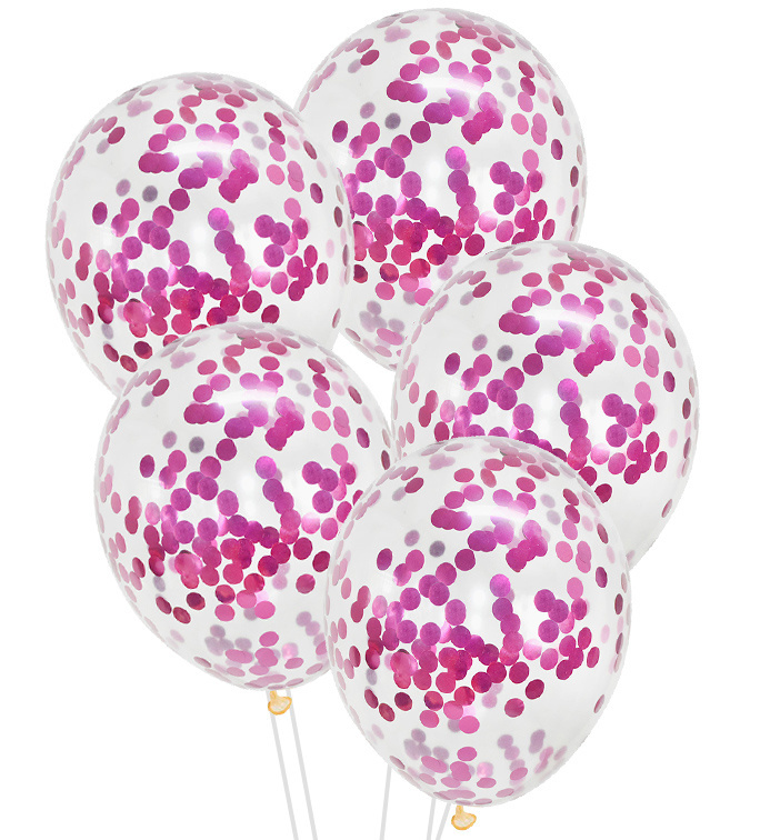 Latexové balonky s růžovými konfetami 30 cm - 5ks