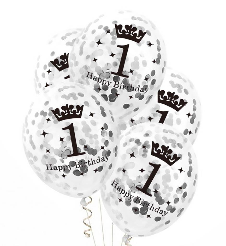 Latexové balonky 1 s stříbrnými konfetami 30 cm - 5ks
