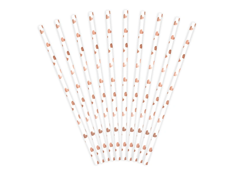 Brčka Rosegold se srdíčky - 10 ks