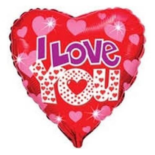 Foliové srdce I Love You s růžovými srdíčky 45 cm