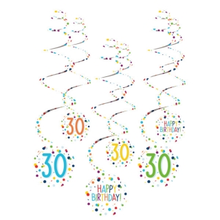 Spirály Rainbow Confetti s číslem 30 - 80 cm - 6 ks 