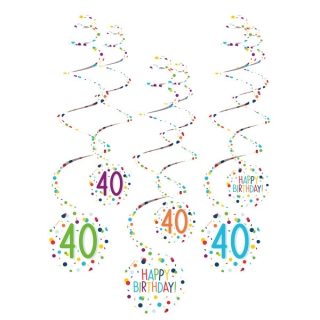 Spirály Rainbow Confetti s číslem 40 - 80 cm - 6 ks 