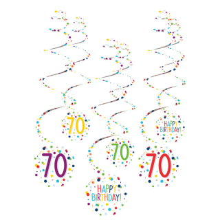 Spirály Rainbow Confetti s číslem 70 - 80 cm - 6 ks 