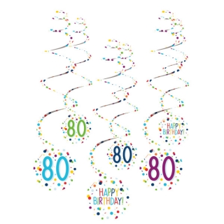 Spirály Rainbow Confetti s číslem 80 - 80 cm - 6 ks 